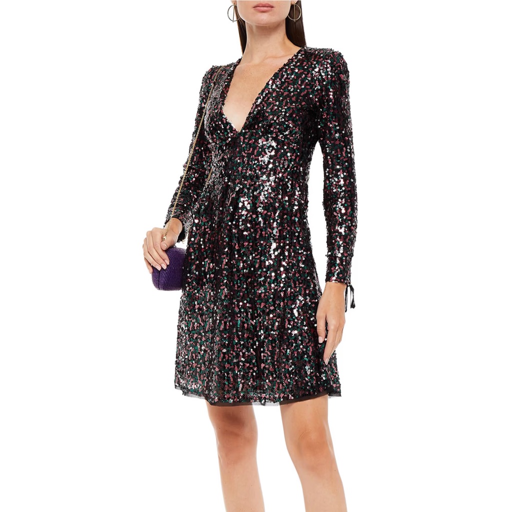 Antik Batik Lazer Lace-Up Sequined Tulle Mini Dress! Size L